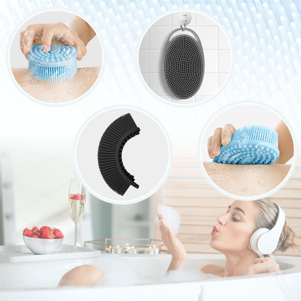 Silicone Body Scrubber, Exfoliating Body Scrubber Silicone, 3pack Soft Loofah Silicone Body Scrubbers for Use in Shower, Shower Scrubber for Body, Silicone Scrubber Men Women for All Skin