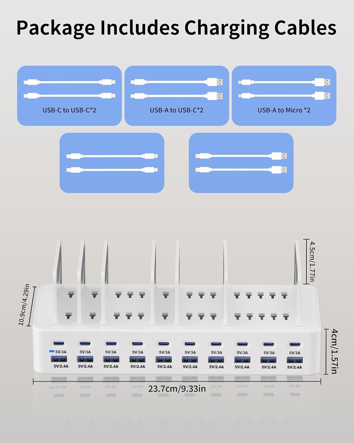 20-Port 270W Charging Station for Multiple Devices, USB Charger Station