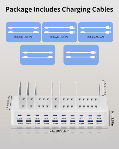 20-Port 270W Charging Station for Multiple Devices, USB Charger Station