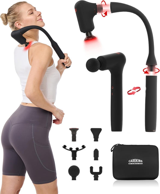 2-in-1 Detachable Massage Gun with Heat, Muscle Massager with Long Handle