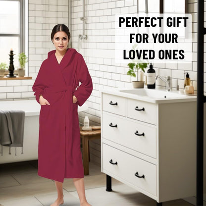 KAHAF COLLECTION Women Hooded 100% Cotton Terry Bathrobe, Soft Absorbent Quick Dry Robe for Spa, Shower & Home Wear