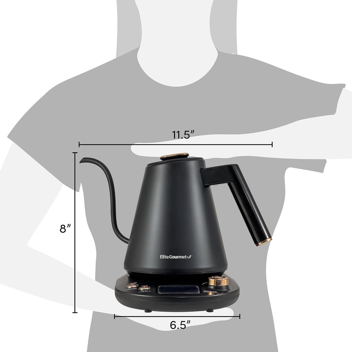 Elite Gourmet EKT1001 1.0L Glass Kettle, 1100W, Cordless Base, Black