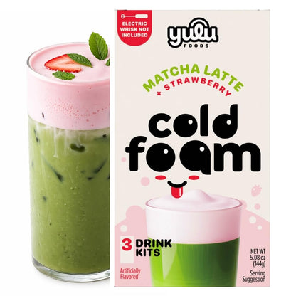 Yulu Instant Latte Kit, Matcha Drink Mix with Lavender Cold Foam Topping, Café-Style Iced Tea Blend, Includes Powder Packets, Easy DIY Beverage Kit, 3 Drink Sets (Lavender)