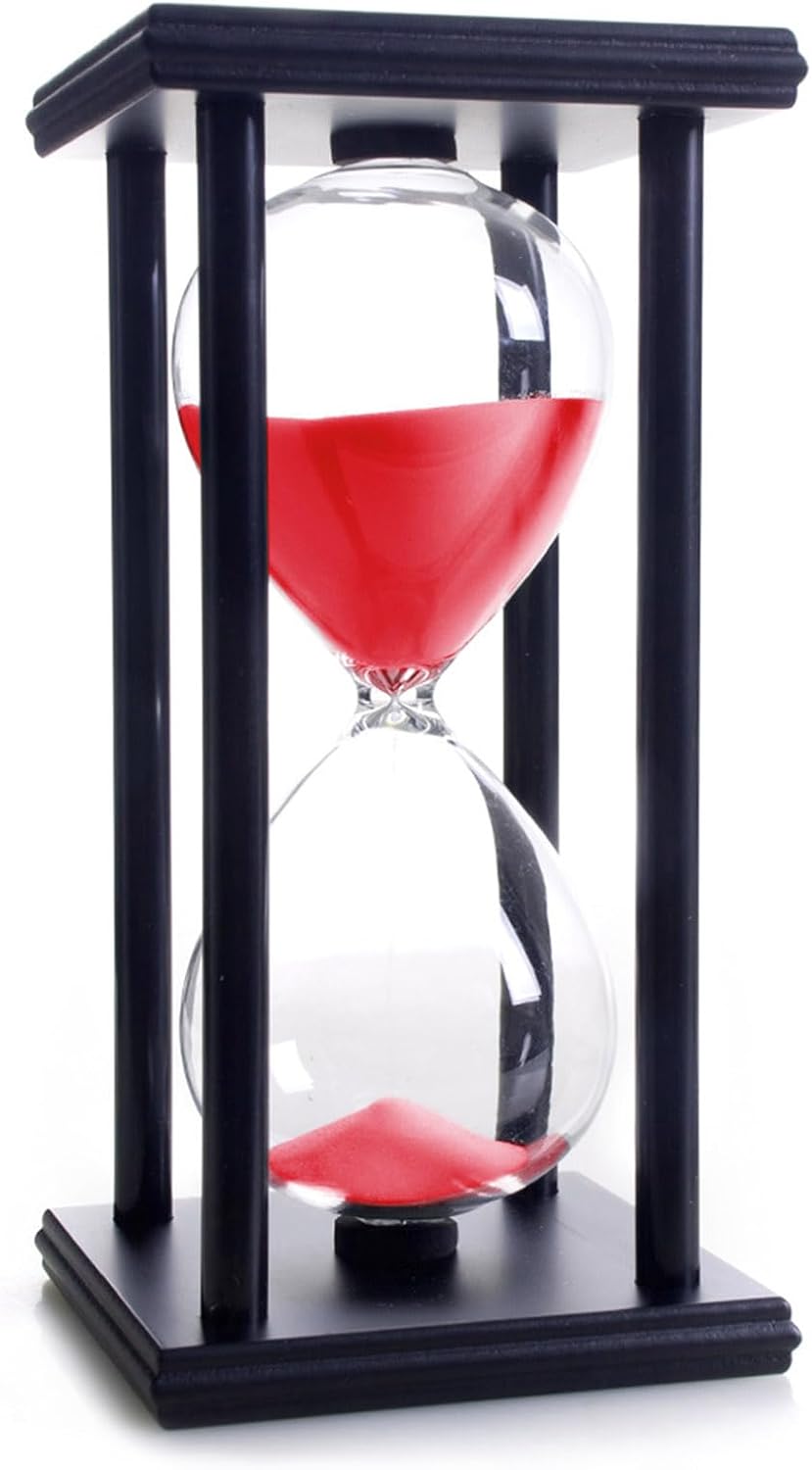 Hourglass 60 Minutes White Sand Timer, Black Wooden Frame Sandglass
