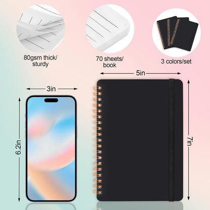 Utron 3 PCS Small Spiral Notebook 5x7, Notebooks for Note Taking, Morandi Spiral Journal Notebook, Work Notebook Small Notebooks 5x7 with Strap, Cute Notebooks for Women 70 Sheets/Note Books