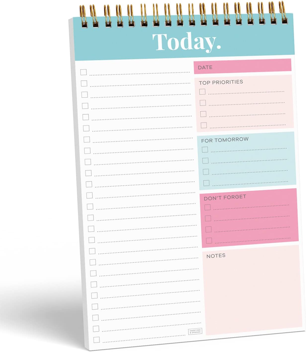 Sweetzer & Orange Daily & Weekly To Do List Notepad – Undated Work Planner & Organizer with Wish List Section, 52-Sheet Coiled Task Pad for Productivity – SET OF 4 To Do List Notebook for Work