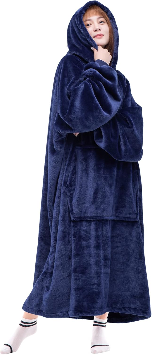 Waitu Wearable Blanket Sweatshirt Gifts for Women and Men, Warm and Cozy Giant Blanket Hoodie, Thick Flannel Blanket with Sleeves and Giant Pocket - Dark Gray