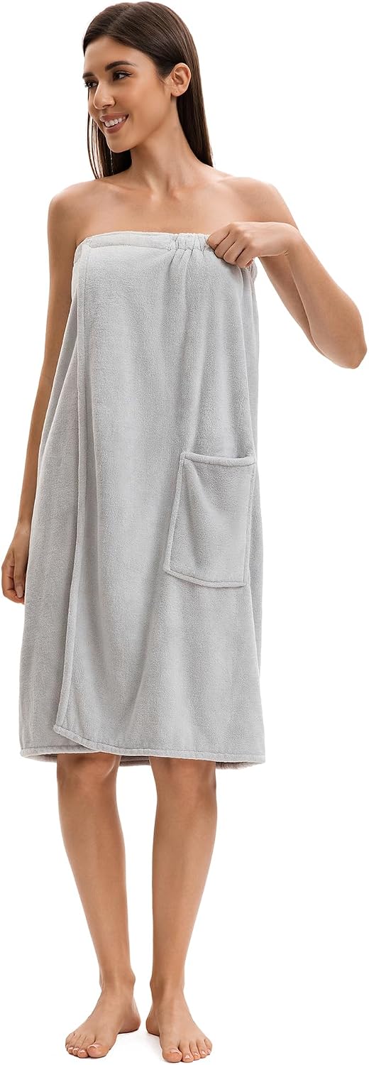 Towel Wrap For Women After Shower，Plush Bath Robe Female，Sauna Spa Wrap Around Towels With Pockets