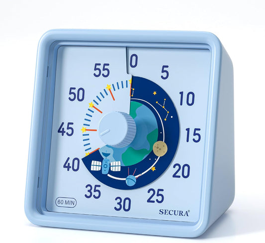 Secura 60-Minute Visual Timer for Kids, Time Clocks, Countdown Timer for Office Kitchen, Classroom Timer for Kids, Silent Time Management Tool (Navy Blue & Navy Blue)