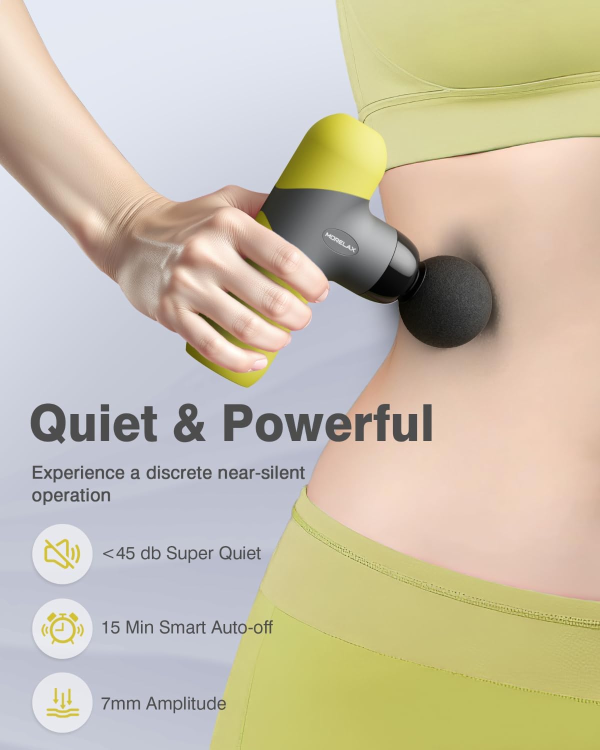 Morelax Mini Massage Gun, Percussion Muscle Massager for Back Pain Relief, Compact Sports Travel Massage Gun with 6 Massage Heads 4 Speeds, Gift for Her, Home, Athletes