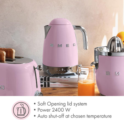 SMEG Variable Temperature Electric Kettle 1.7L (7 Cup), Stainless Steel Tea & Coffee Kettle, Fast Boil, Adjustable Temp 122°F–212°F, Keep Warm, Auto Shut-Off, 360° Base, Retro Style-Black