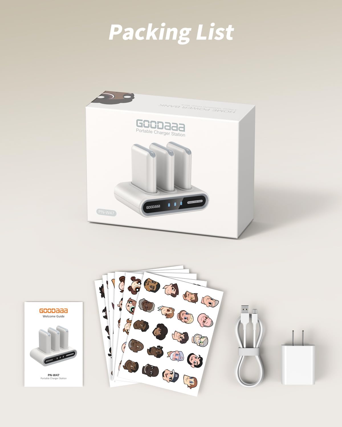 GOODaaa Portable Charger, 10000mAh Slim Power Bank Built in Cables
