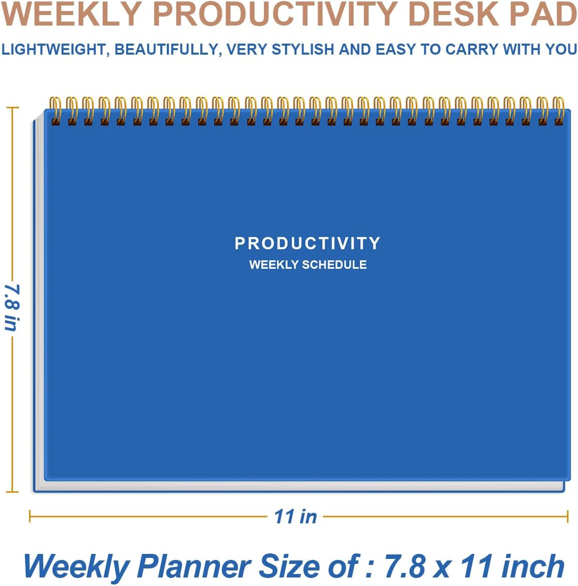 Weekly Productivity Planner - 8" x 11" Dashboard Desk Pad/Planner, Habit Tracker, Spiral Undated Weekly Planner for Office/School/Home, 54 Weeks, Grey