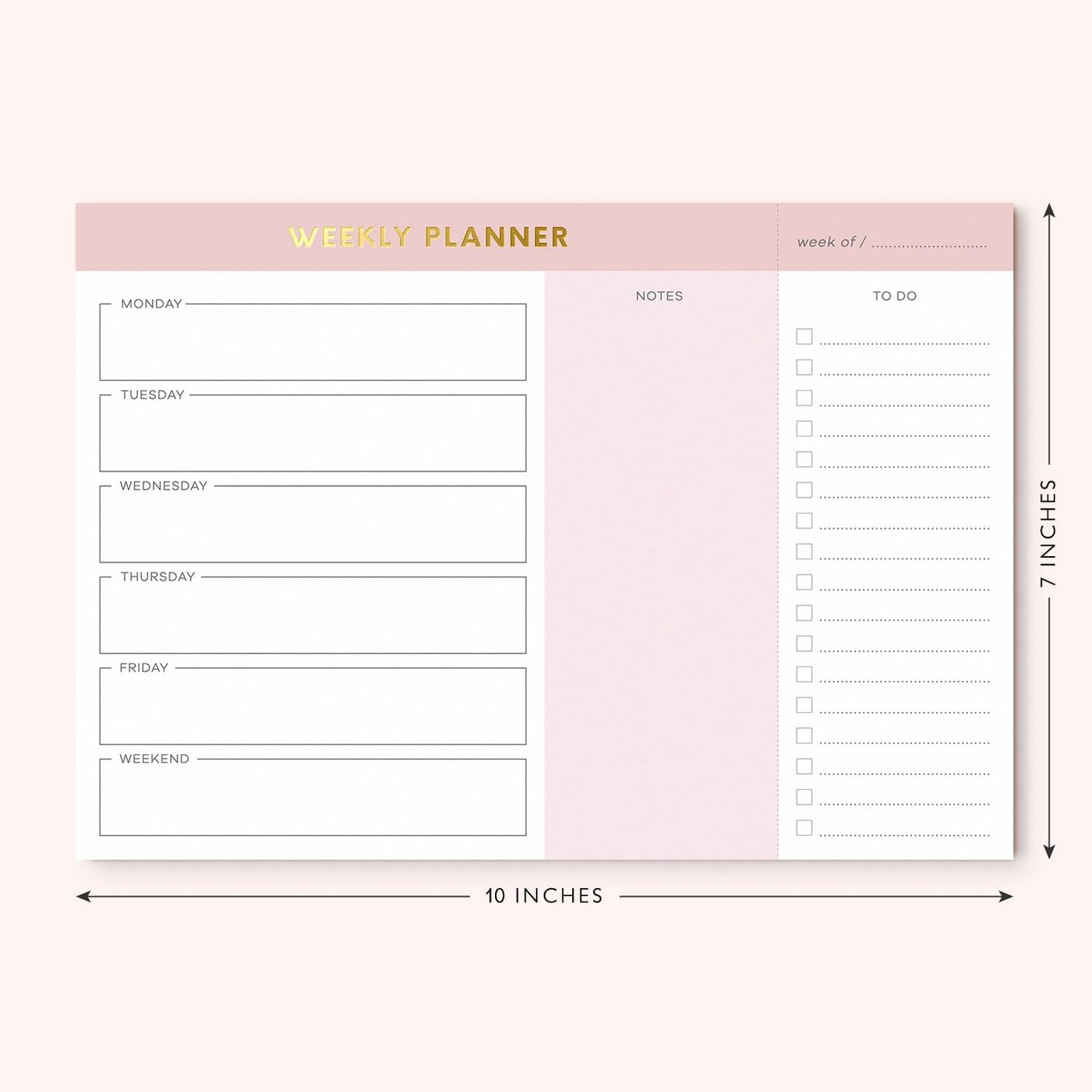 Sweetzer & Orange Weekly To Do List Pad. Gold Foil Weekly Organizer Notepad with Daily Agenda Squares. 7x10” Day Scheduler 2026 - Student Agenda, Work Log, and Checklist Note Pad.