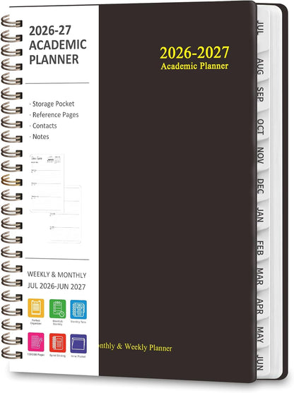 Planner 2026-2027, Weekly and Monthly Calendar Planner, JUL 2026 - JUN 2027 | A5(6.3'' x 8.5''), Hardcover, Agenda Book, Sprial Bound, Inner Pocket, Office and School Use
