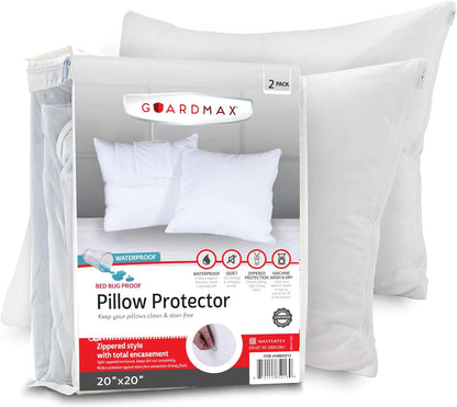 Guardmax Jersey Knitted Pillow Protector with Zipper Standard Size - 4 Pack -100% Waterproof, Bed Bug Proof, Dust Mite Proof, & Hypoallergenic Pillow Covers - Premium Zippered Pillow Cases. (20 X 26)
