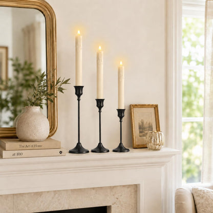 Candle Holder Set of 3, with 3 Flameless Candles & 1 Remote(Gold) | Taper Candle Holders, Metal Non Slip Stable Base, for Home Decor, Holiday Party, Pet & Kid Friendly