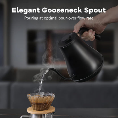Mecity Electric Gooseneck Kettle With LCD Display Automatic Shut Off Retro Coffee Kettle Temperature Control Hot Water Boiler to Pour Over Tea, 1200 Watt Quick Heating Tea Pot, 0.8L, Stainless Steel