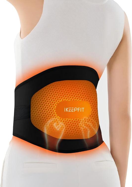 IKEEPFIT Portable Heating Pad for Back, FSA Eligible HSA, Cordless Heat Belt with Massager for Lower Back Pain Relief, Battery Powered 8000 mAh Rechargeable, MAXwarm 3.0, Gift for Women Men 90-310 lb