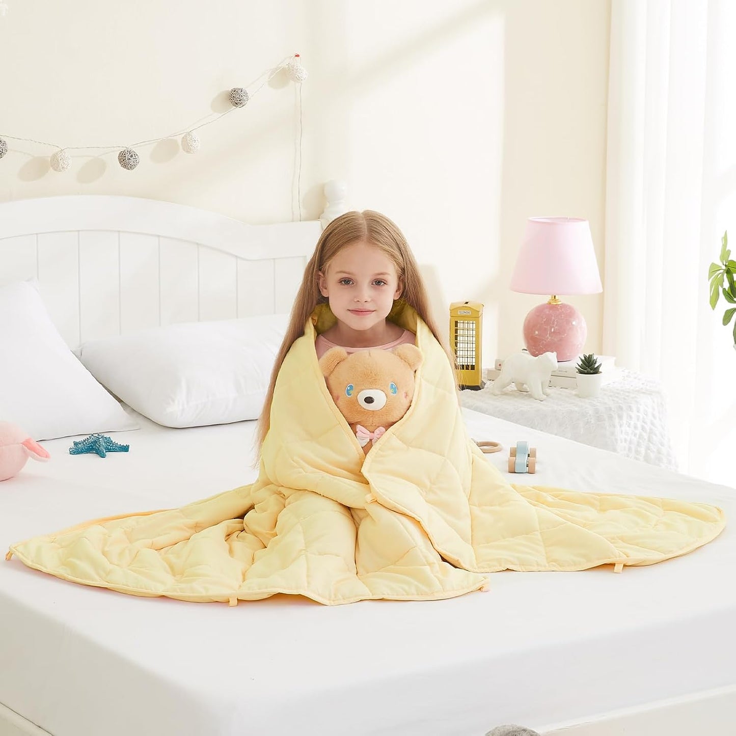 L'AGRATY Weighted Lap Pad 7lb: Small Weighted Blanket for Adults - Cooling Portable Travel Blanket for Relaxation Sleeping - Washable All-Season (29" x 24")