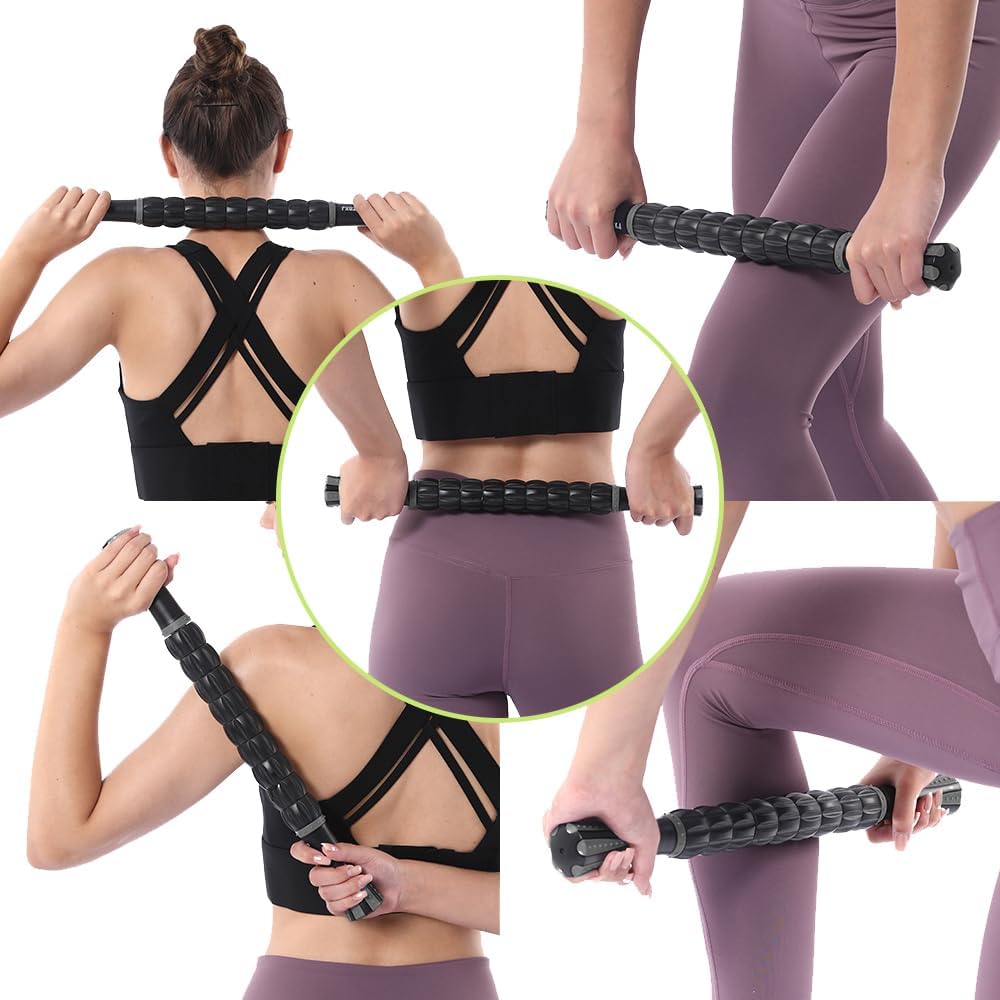 Muscle Roller Massage Roller Stick- Deep Tissue Fascia Blaster for Myofascial Pain Relief, Lymphatic Drainage & Body Sculpting, Handheld Physical Therapy & Recovery Tool (Pink black-18 inch)