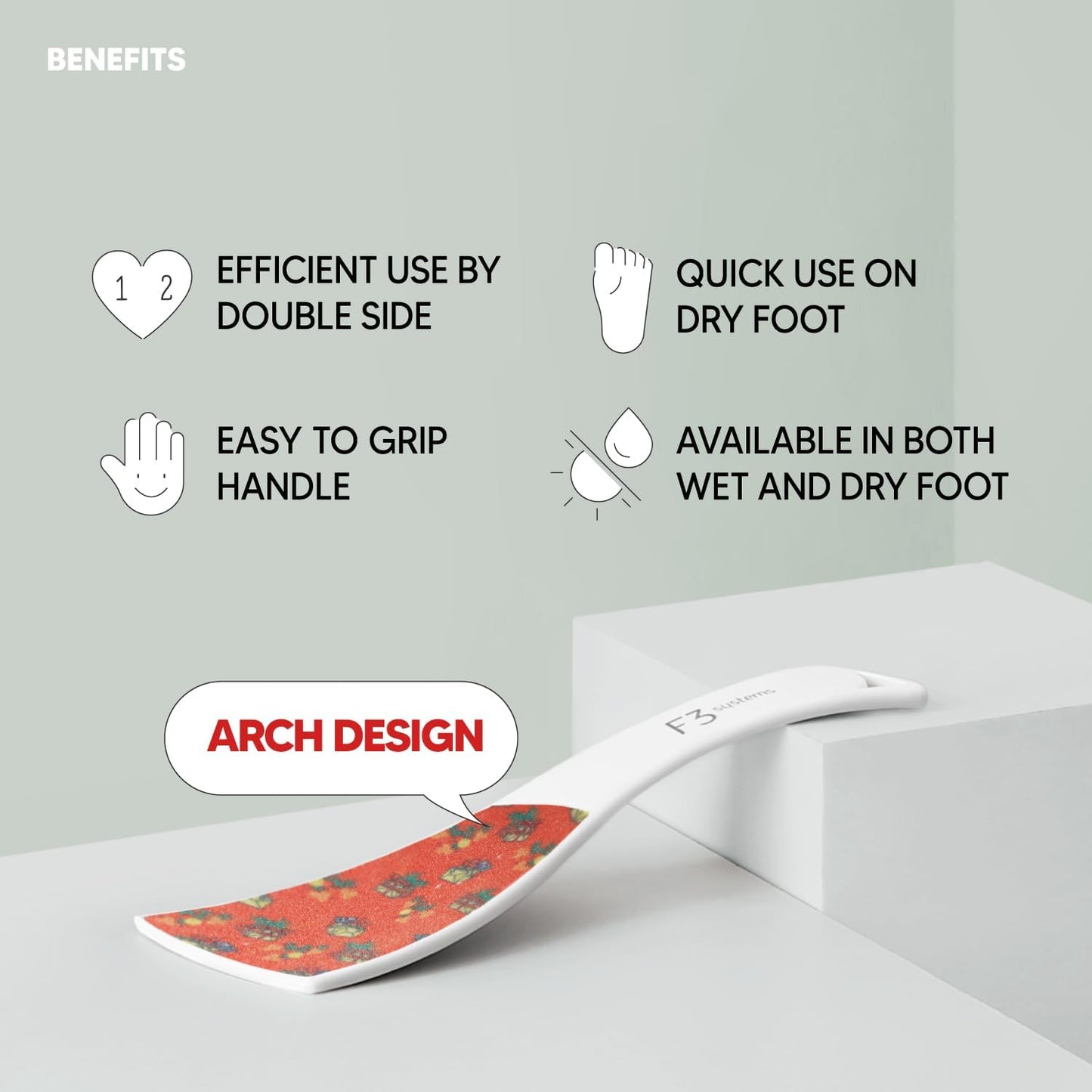 S-Line Emery Foot File, Colossal Double-Sided Pedicure Tool, Effective for Cracked Heel, Ergonomic Design for Easy Grip (White)