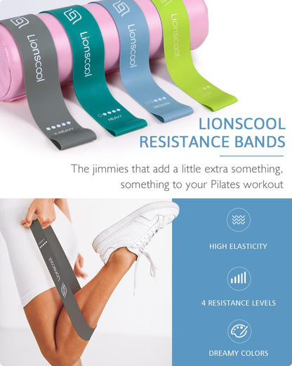 LIONSCOOL Pilates Ring Set – 14" Anti-Deformation Magic Circle with Padded Handles, Mini Ball, Resistance Bands, Guide & Bag
