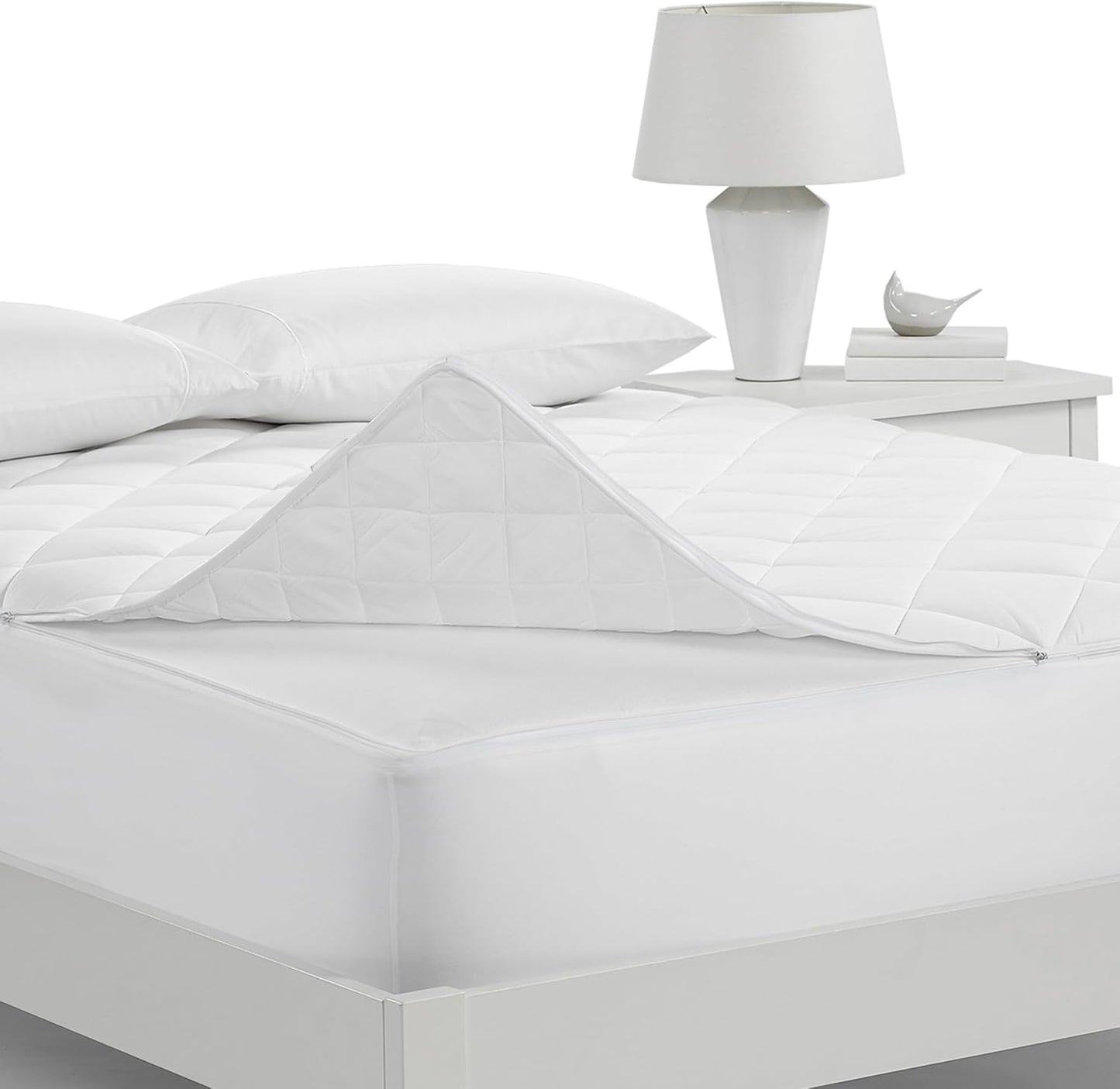 Serta Air Dry Extra Comfort Plus 100% Cotton Fabric Quilted Mattress Pad, Cooling and Breathable Mattress Cover, Moisture Wicking Protection with 18" Deep Pocket, Queen, White