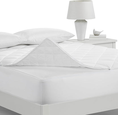 Serta Air Dry Extra Comfort Plus 100% Cotton Fabric Quilted Mattress Pad, Cooling and Breathable Mattress Cover, Moisture Wicking Protection with 18" Deep Pocket, Queen, White