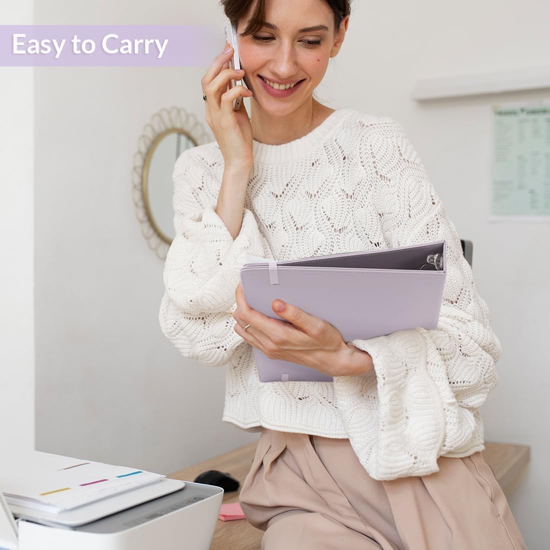 SKYDUE 3 Ring Binder with Clipboard, 13.2" × 10.2" Faux Leather 1 Inch Binder Organizer with 5 Pocket Dividers, Notepad, Labels & 2 Storage Pockets for Teachers, Students, Nurses & Office Work