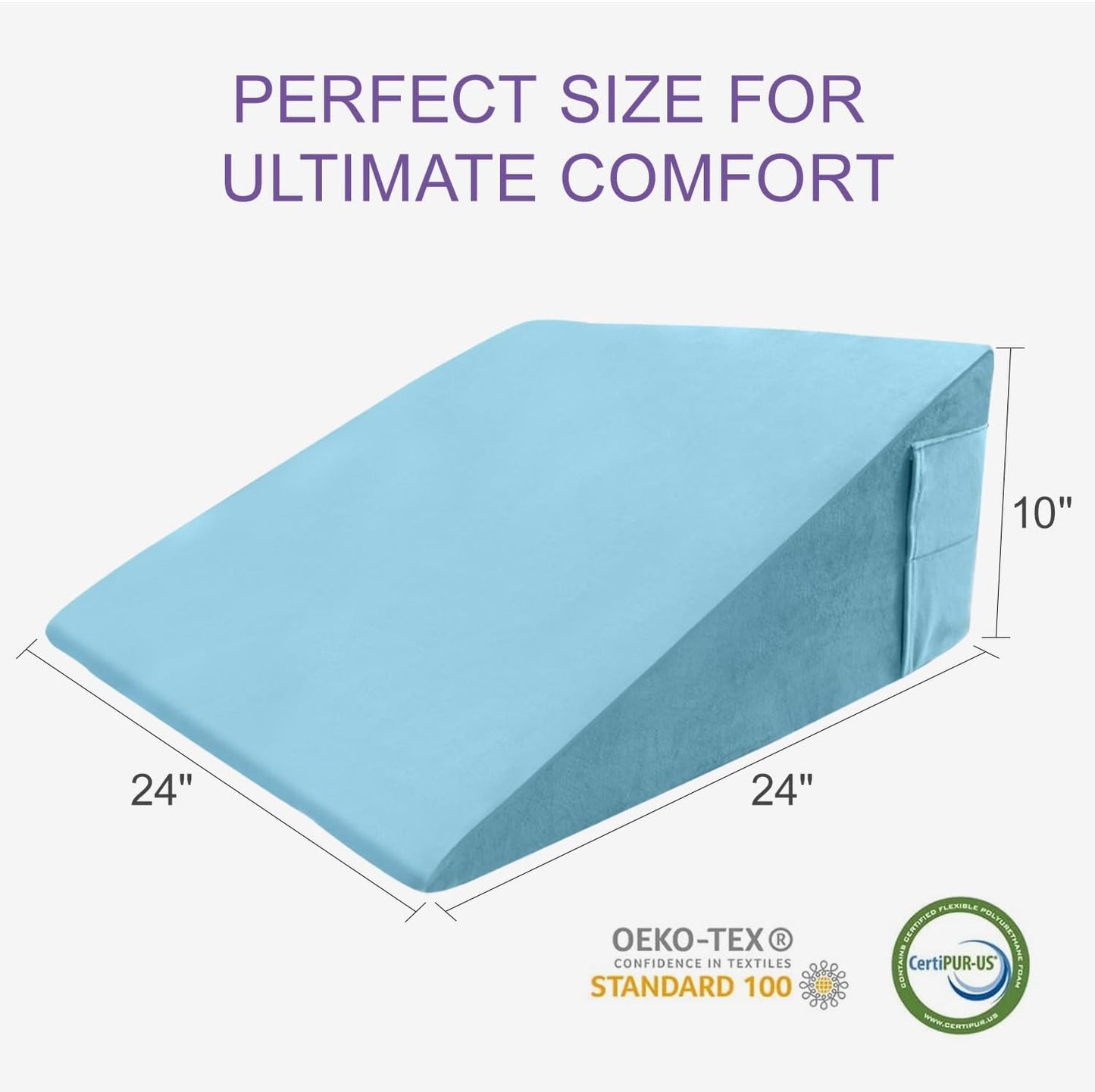 CHxxy Memory Foam Bed Wedge Pillow (10"x24"x24") - Acid Reflux & Back Pain Relief, Anti-Snoring Incline Design, Removable Washable Cover for Sleep & Post-Surgery Support