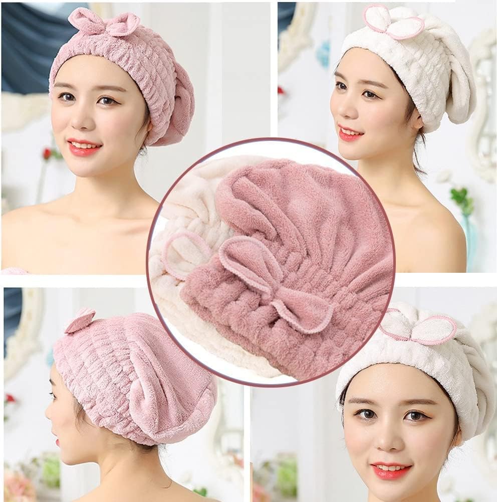 Jseng 2PC Microfiber Hair Drying Caps, Extrame Soft & Ultra Absorbent, Fast Drying Hair Turban Wrap Towels Shower Cap for Girls and Women