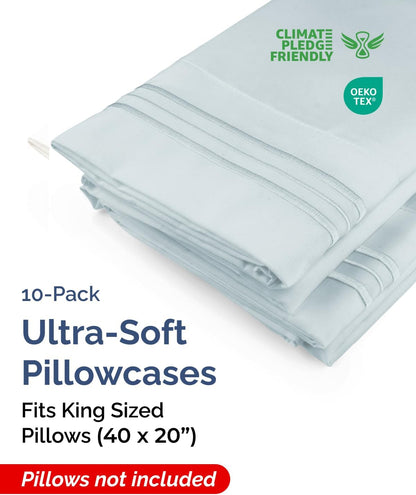 Standard Pillow Cases Set of 10 - Ultra Soft Hotel Quality Pillowcase Covers - Comfy, Cozy & Wrinkle Free - Shrink, Stain and Fade Resistant - Machine Washable Pillow Protectors - 10 Pcs Set - White - Colors B