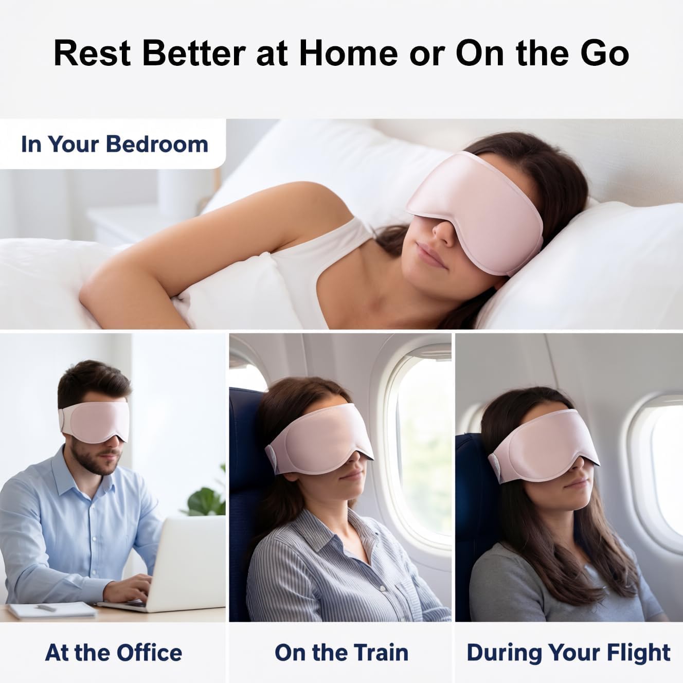 Weighted Blackout Sleep Mask for Men, 3D Contoured Zero Eye Pressure, Lash-Friendly Deep Eye Cups, Adjustable Slide Buckle Strap, Office Nap & Business Travel Essential, Relaxation Gift for Him(Black)