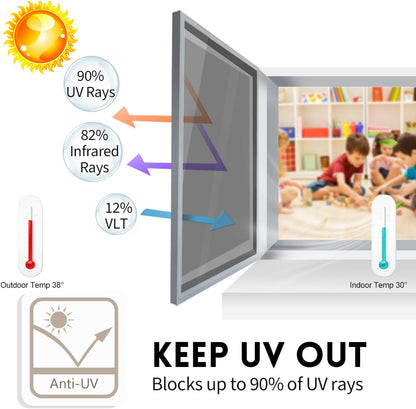 KESPEN Total Blackout Window Film Privacy Static Cling 100% Light Blocking Room Darkening Window Cover Heat Control Anti-UV Glass Sticker Window Tint for Home with Grid Line, 17.5 Inch X 6.5 Feet
