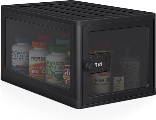 DEPAD Large Medication Lock Box, Medicine Box with Code, Lockable Medicine Storage Box for Medicine Safe/Dorm/Phone//Home/Office, Box with Lock for Refrigerator
