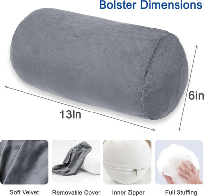 1 MIDDLE ONE Round Cylinder Bolster Pillow with Removable Velvet Cover, Tube Roll Cervical Pillow for Head, Neck, Back and Legs Support, 13"x 6", Blue