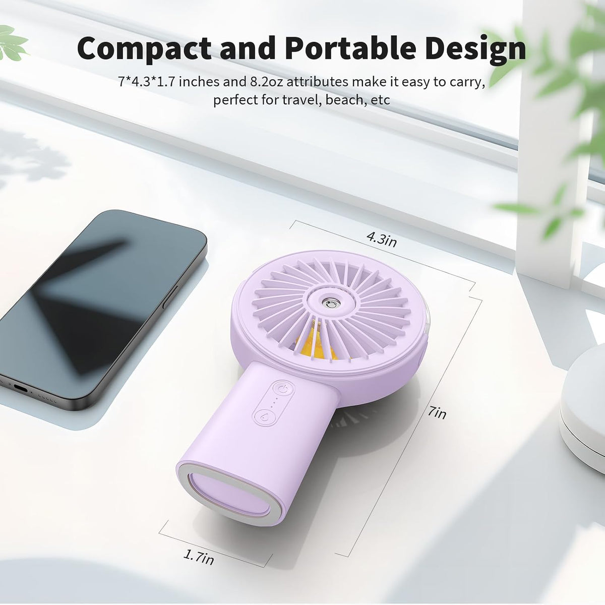 Otlonpe Handheld Misting Fan Portable, Small Personal Hand Held Rechargeable Mist Fan Water Spray, 4000mAh Battery Operated Hand Mister Fans 3-Speed, 4-15 Hrs Runtime for Travel Home Office Outdoor