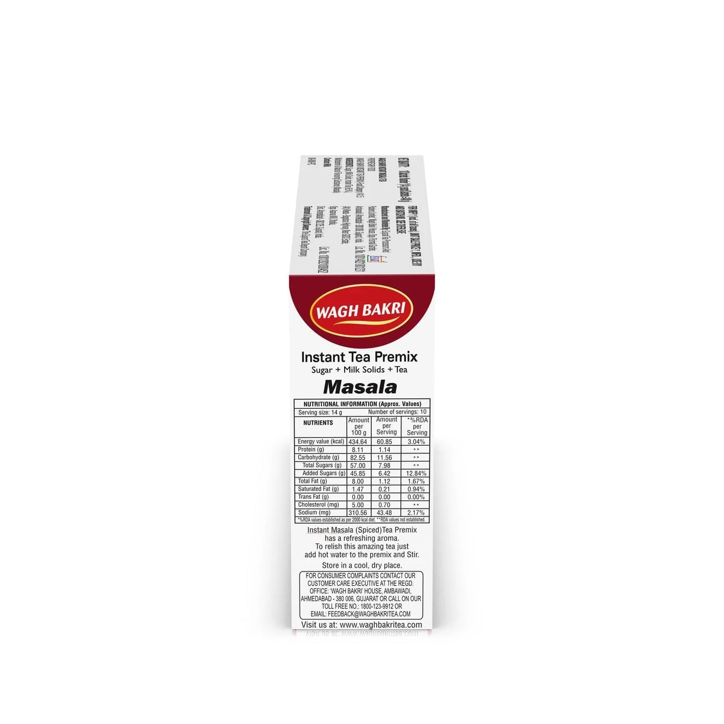 Wagh Bakri Instant Masala Tea | 3 in 1 Sugar+Milk Solids+ Tea | 10 Single Serve Sachets | 140g (4.93 Ounce)