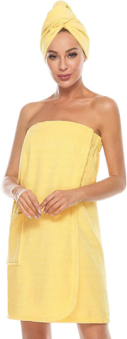 Kniffi Women's Spa Wrap & Hair Towel Body Wrap Adjustable Closure Bathrobe