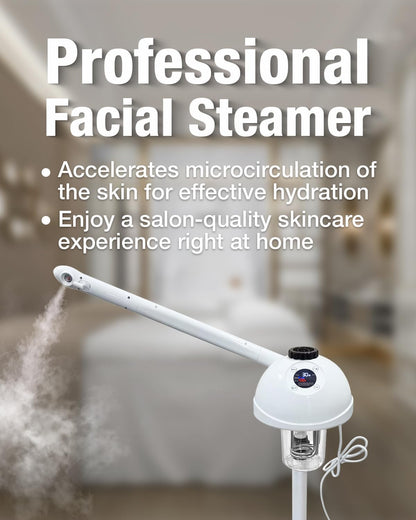 Professional Facial Steamer 3 in 1 Steamer for Face with Hot & Cold Nozzle 5X LED Magnifying Lamp Facial Steamer for Esthetician Beauty Face Equipment Use at Home or Salon