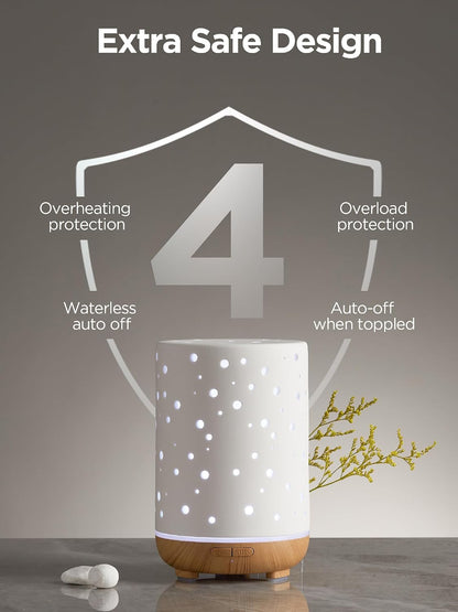 InnoGear Essential Oil Diffuser, 150ml Ceramic Diffuser Handcrafted Stone Aromatherapy Diffusers Ultrasonic Cool Mist Humidifier Vaporizer 2 Mist Modes Waterless for Home, White Vase-Shaped Ceramic