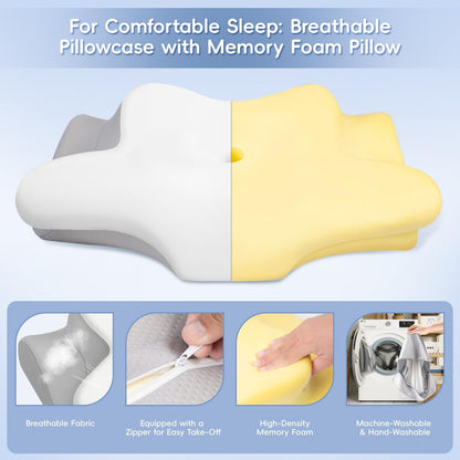 Cervical Neck Pillow, Memory Foam Pillows for Neck & Shoulder Pain Relief, 2 Heights Ergonomic Pillow with Breathable Ice Silk Cover, Neck Support Pillow for Stomach Sleepers Grey