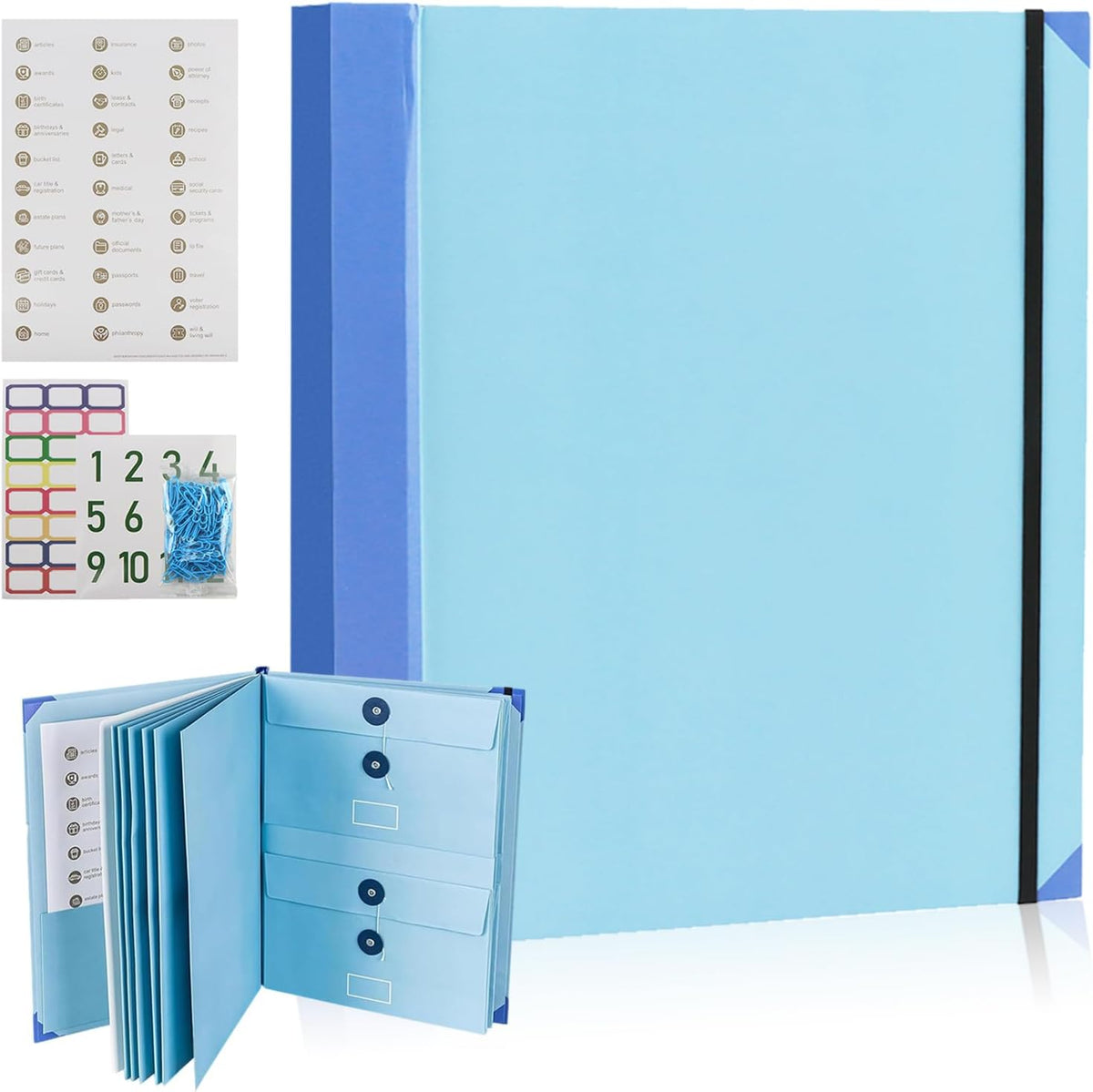 Important Document Organizer, A4 Portfolio Binder Folder with Labels, Blue