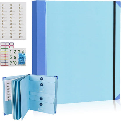 Important Document Organizer, A4 Portfolio Binder Folder with Labels, Blue