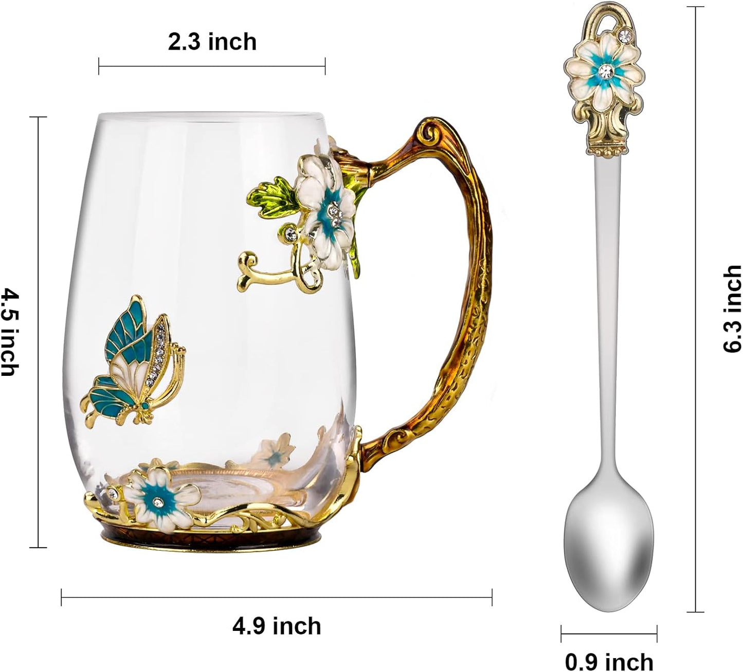 Enamel Glass Flower Tea Pot With Removable Loose Tea Leaf Infuser Tea Maker Teapot Set 30.4OZ Gifts for Women,Mom,Birthday