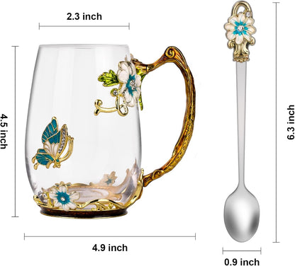 Enamel Glass Flower Tea Pot With Removable Loose Tea Leaf Infuser Tea Maker Teapot Set 30.4OZ Gifts for Women,Mom,Birthday