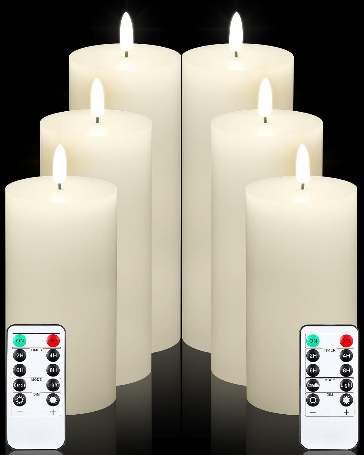 VIHOSE 12 Pack White Flameless Candles Set with Remote and Timer Flickering Flameless Battery Candles Flat Top LED Pillar for Wedding Outdoor Home Festival Decoration(D 3'' H 4'' 5'' 6'')