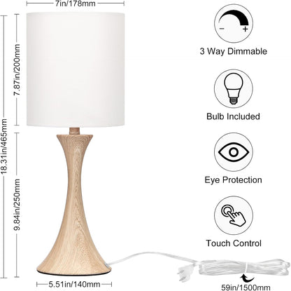 3 Way Touch Control Table Lamp, Dimmable Bedside Desk Lamp with Metal Base Modern Nightstand Lamp Stylish Grey Shade Simple Side Table Lamp for Bedroom, Living Room, Office or Den LED Bulb Included