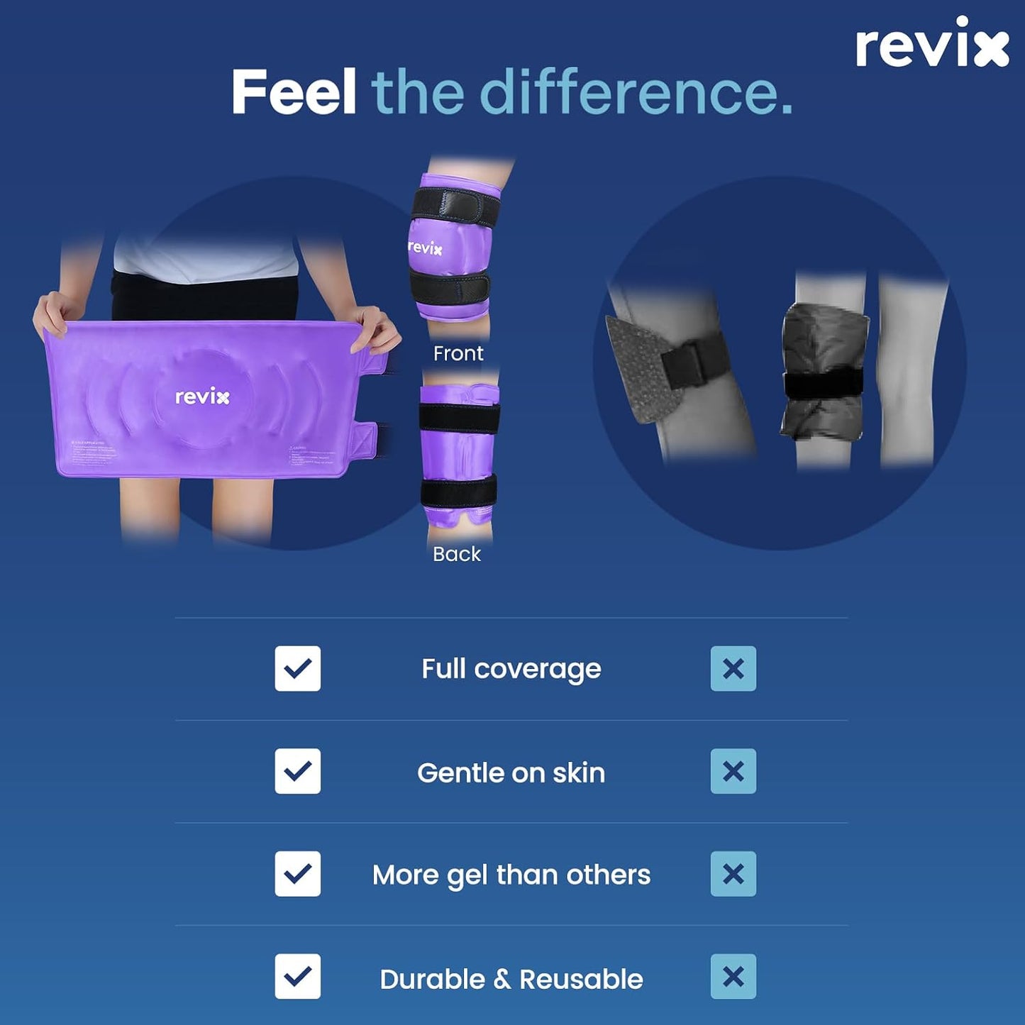REVIX 19" Extra Large Knee Ice Pack Wrap Around Entire Knee, Reusable Gel Cold Pack for Discomfort and Post-Workout Fatigue, Cold Compress, Enhance Comfort and Recovery